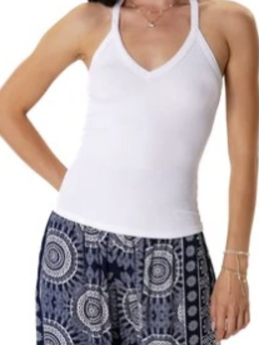 Lotus and Luna White Strappy Racerback Tank